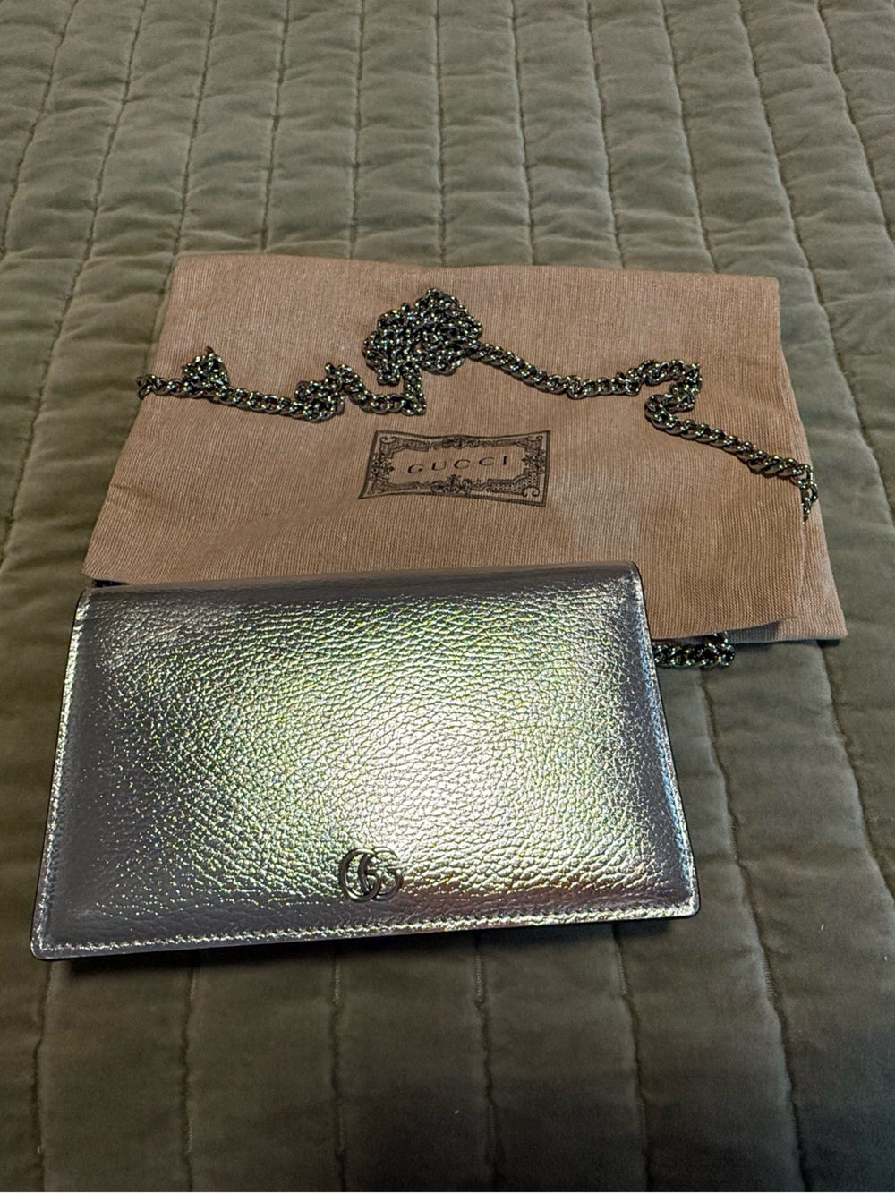 Gucci Iridescent Silver Metallic Card Case Crossbody